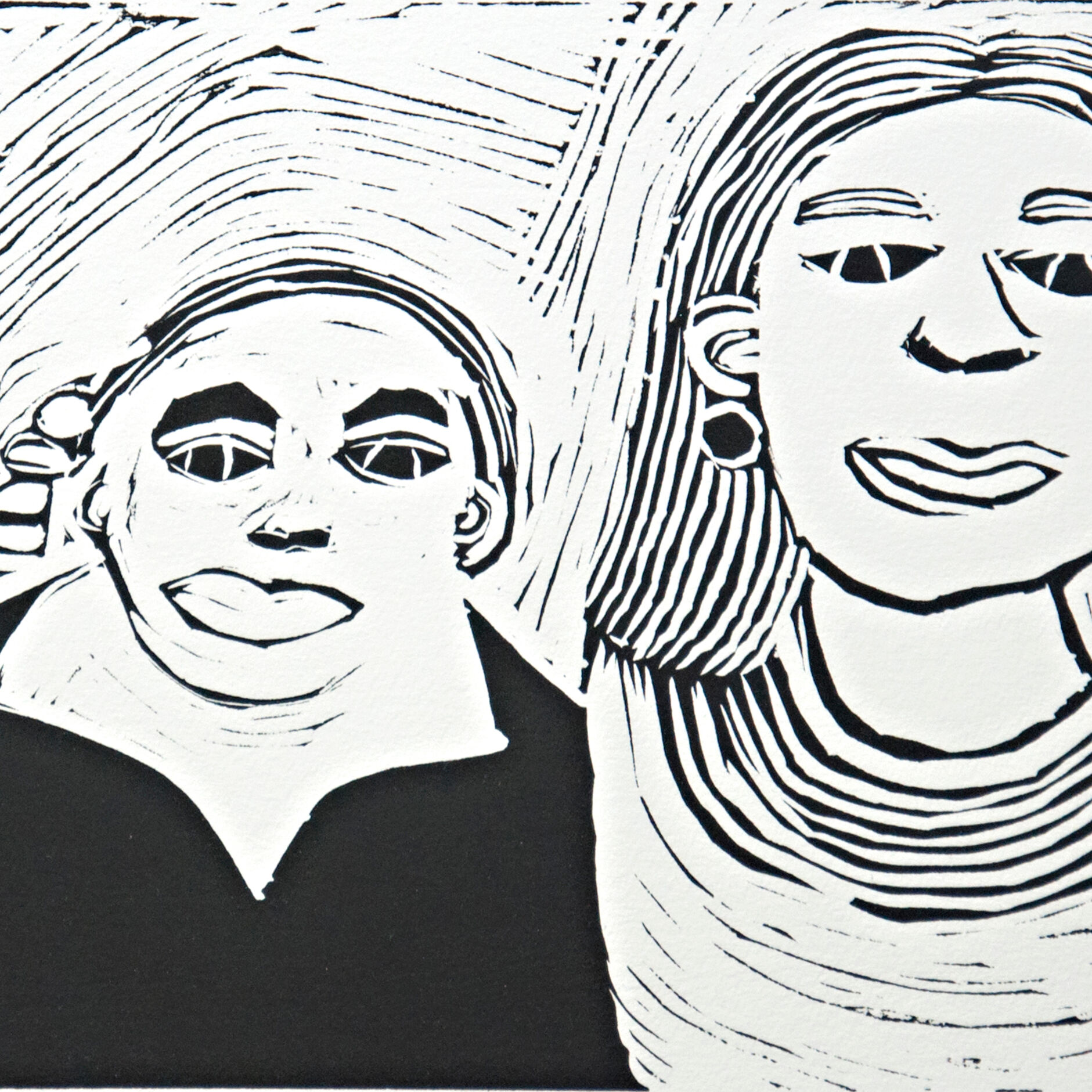 Fiona Taylor, Fiona and Nicole Livingstone, 2017, linocut, edition of 3, 20.5 x 30cm
Courtesy the artist and Arts Project Australia, Melbourne
