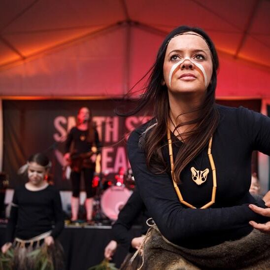 Stacie Piper and Djirri Djirri dancers at Smith Street Dreaming Festival. Photo: James Henry
Wurundjeri and Dja Dja Wurrung woman and current Victorian NAIDOC Committee Chairperson Stacie Piper appointed as First Peoples Curator at Tarrawarra Museum of Art. 